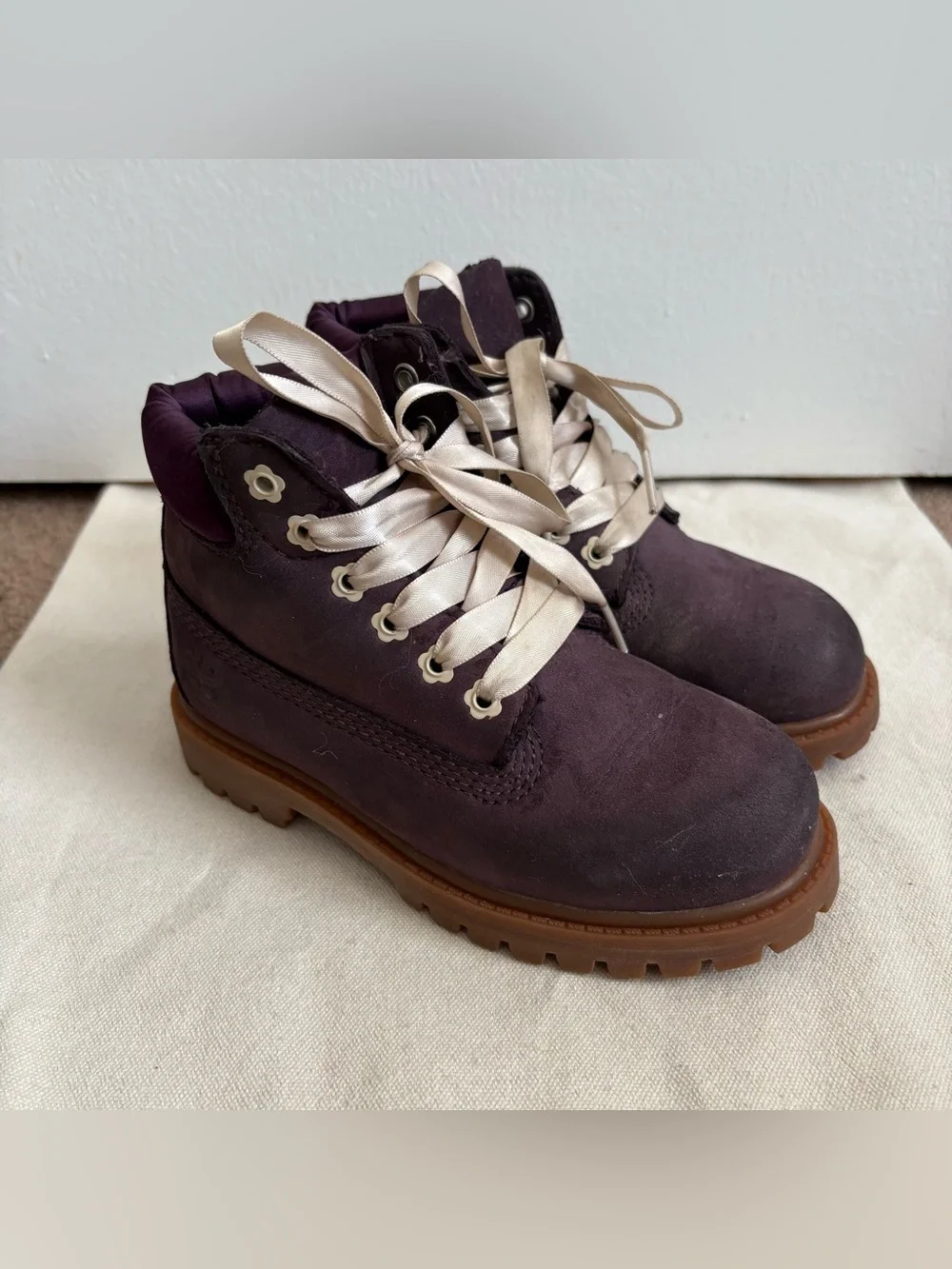 Timberland Premium Girls Leather Lace-Up Ankle Boots Purple US 10